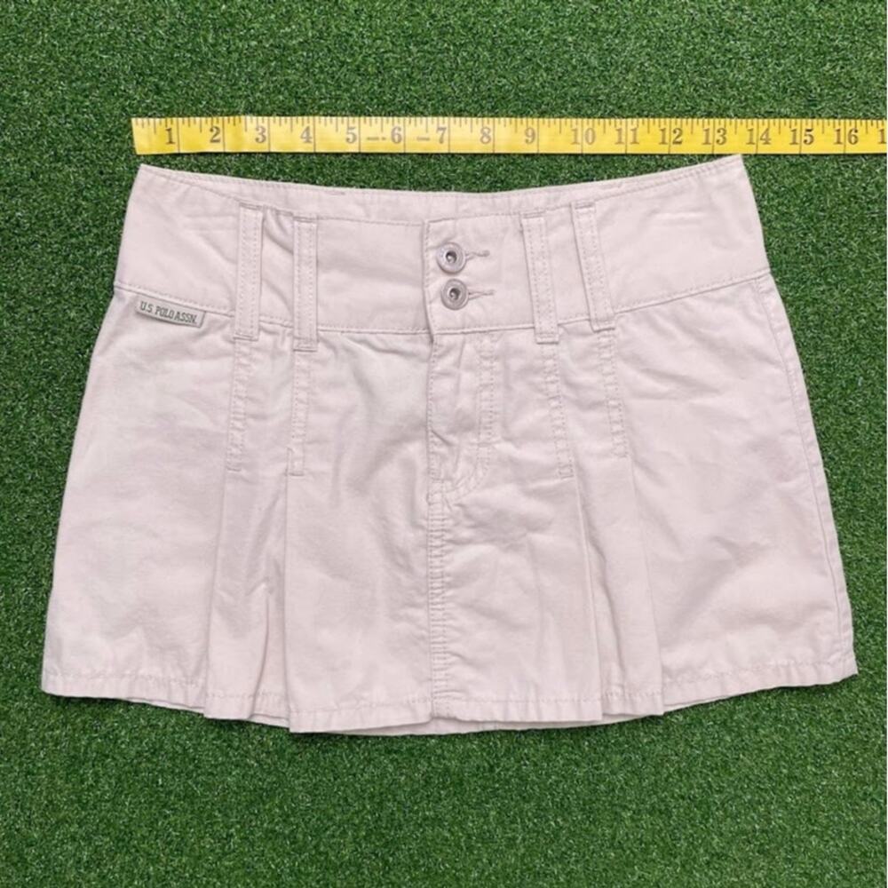 Vintage Y2K 2000s U.S Polo Assn Khaki Pleated Low Rise Mini Skirt Sz 26"